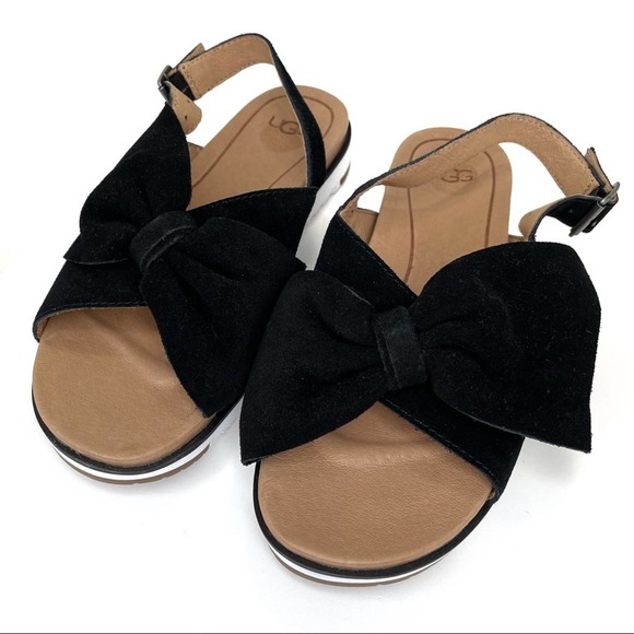 UGG Joanie Suede Bow Black Sandals Slingback Slippers Size 6 - Picture 10 of 12